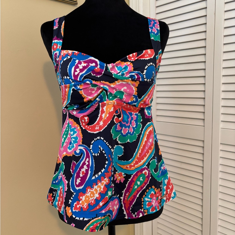 Liz Claiborne Vibrant Multicolor Paisley Swim Top Size 10